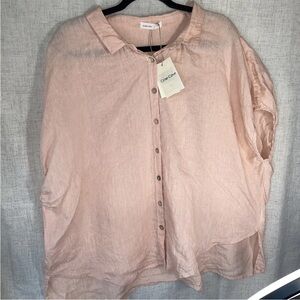 Grae Cove Women's XL 100% Linen Coastal Beach Shell Button Up Collared Shirt